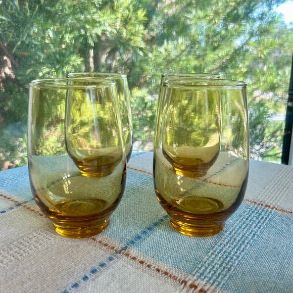 Vintage Mid-Century Amber Glass Tumblers – Set of 4 Lowball Style Glasses - Picture 5 of 10
